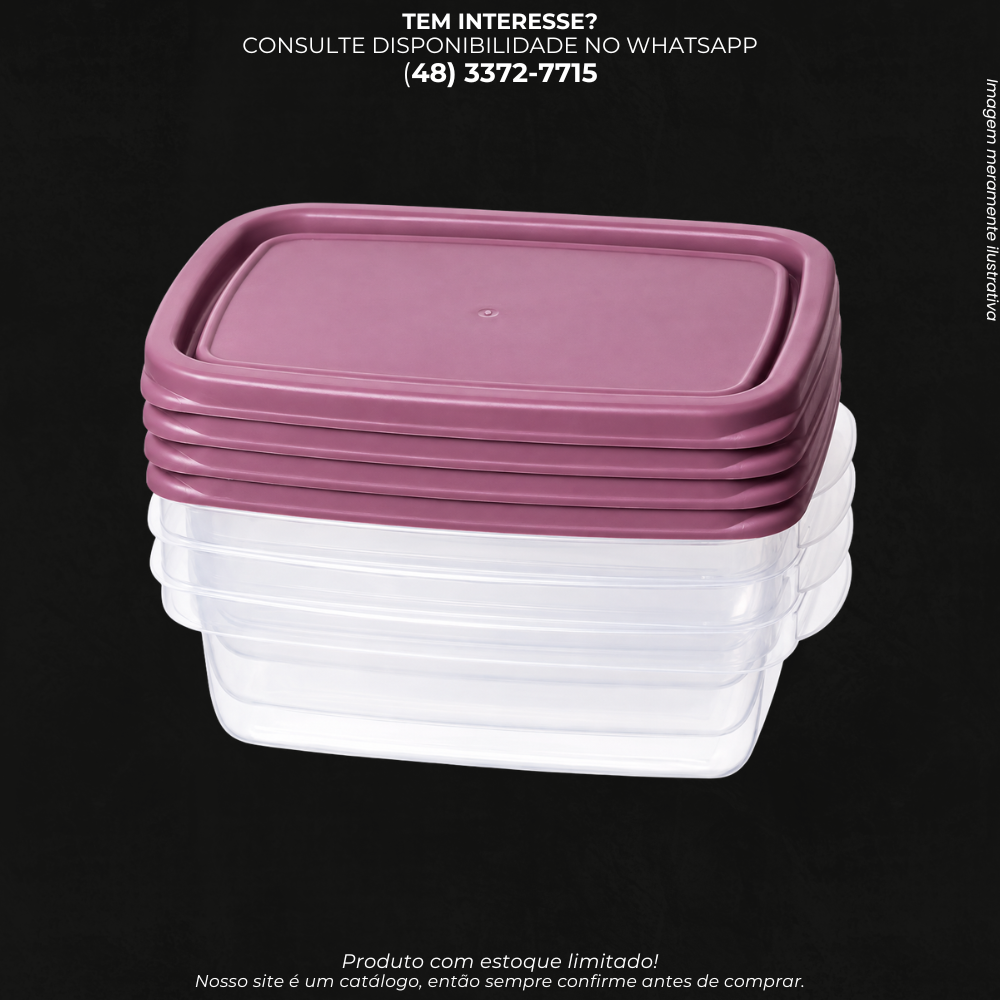 Conjunto 4 Potes Retangulares 280ml com Tampa – Organizadores de Alimentos