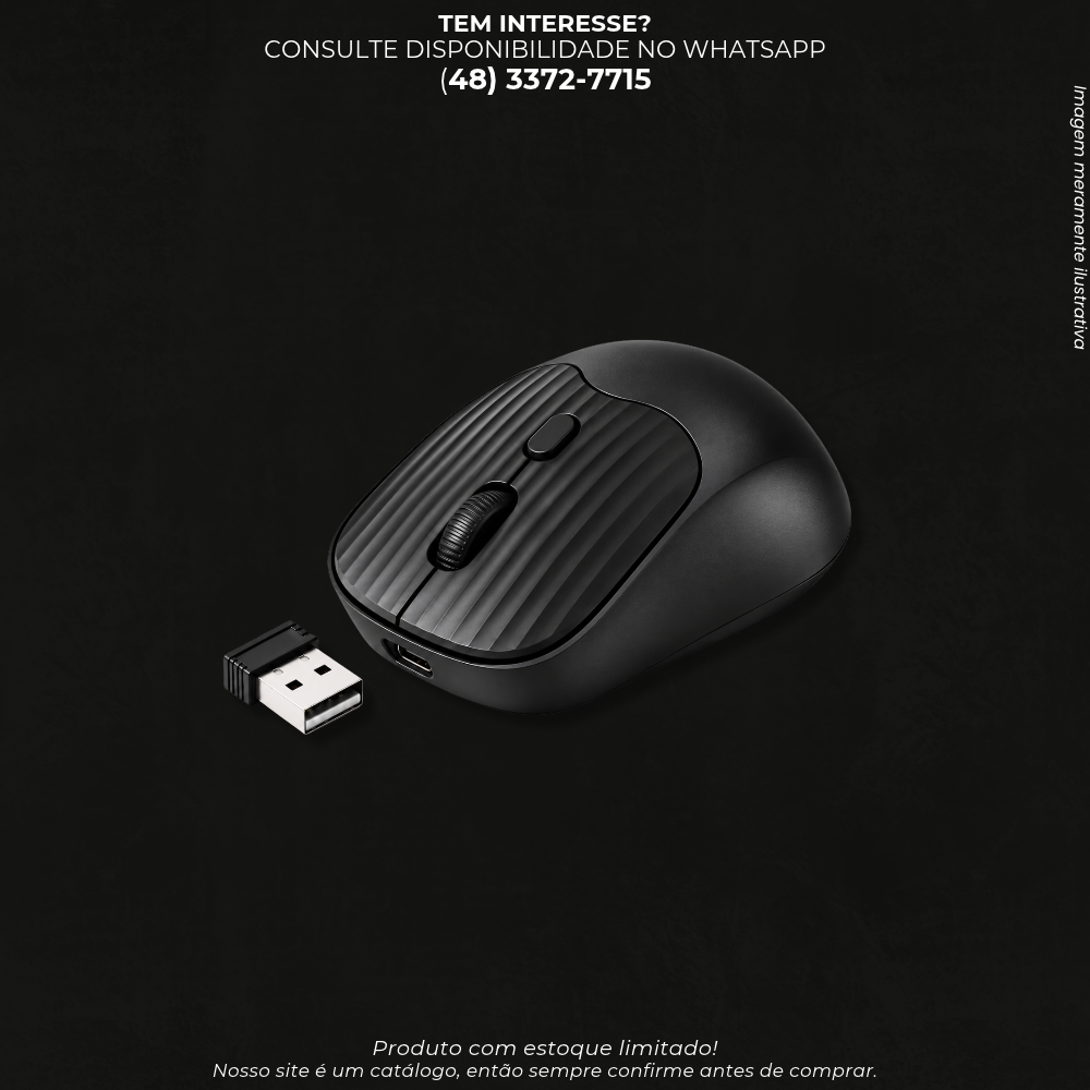 Mouse Sem Fio Recarregável com Receptor USB – Preto LEY-181