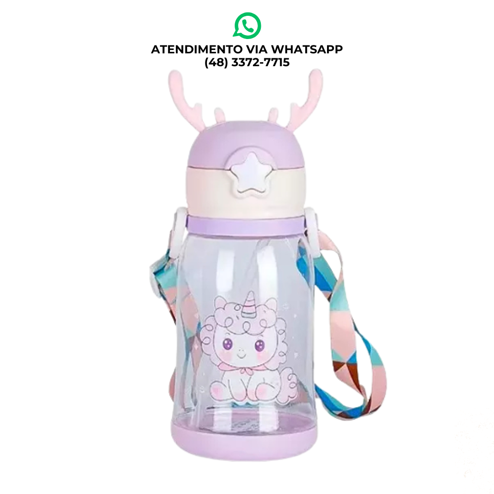 🦄 GARRAFINHA INFANTIL UNICÓRNIO COM ALÇA