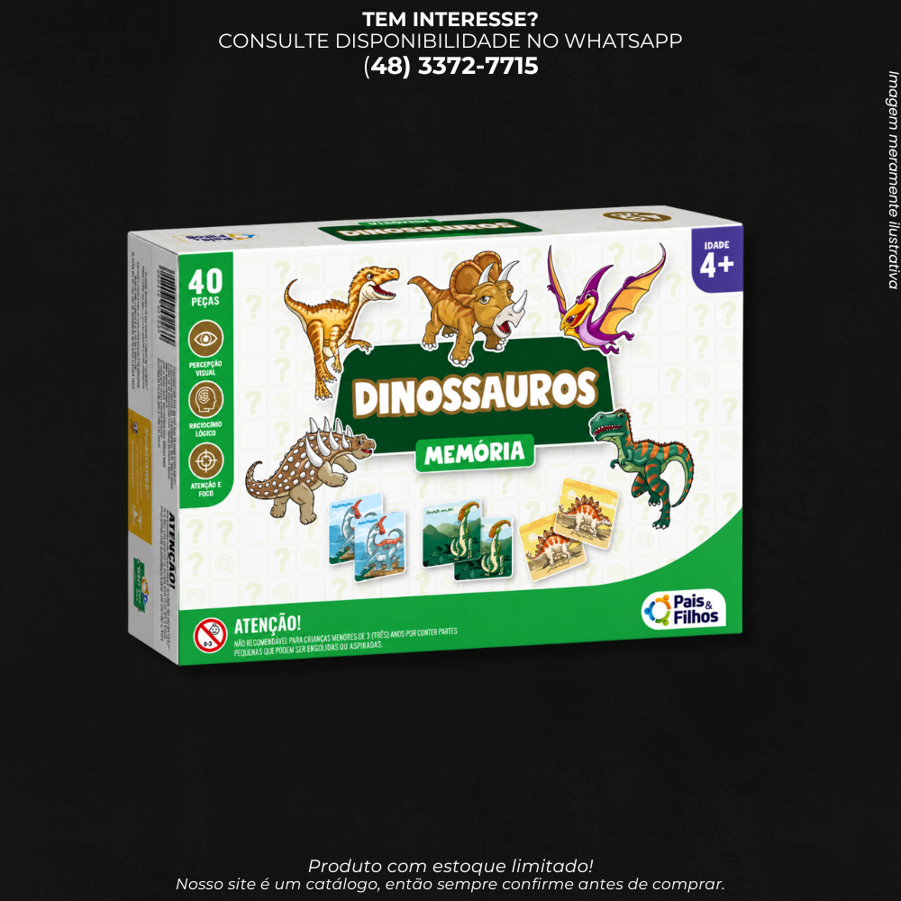 Jogo da Memória Dinossauros Infantil – 40 Peças | +4 Anos 7269