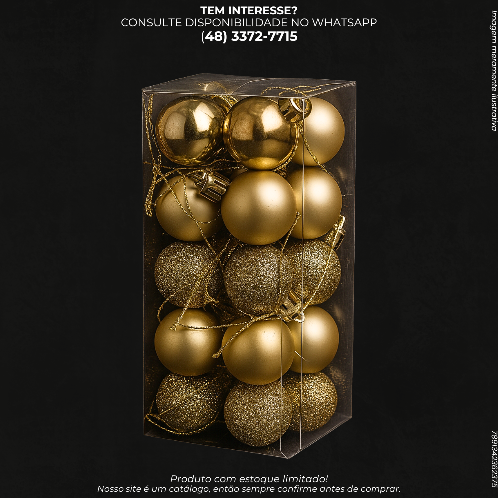 Kit 24 Bolas Natalinas Douradas - 3cm
