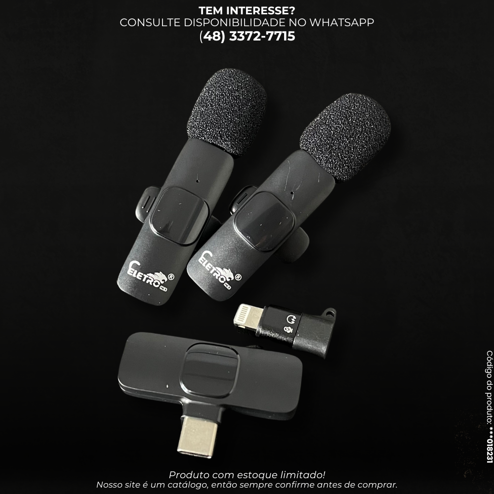 Kit Microfone Lapela Duplo com Receptor Tipo C e Lightning