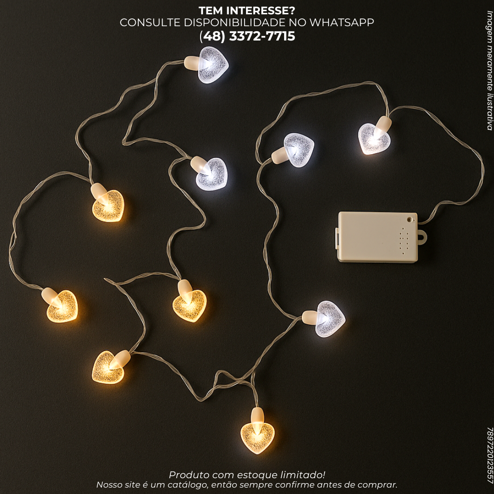 Pisca-Pisca Corações 2m Musical com Modo Luz