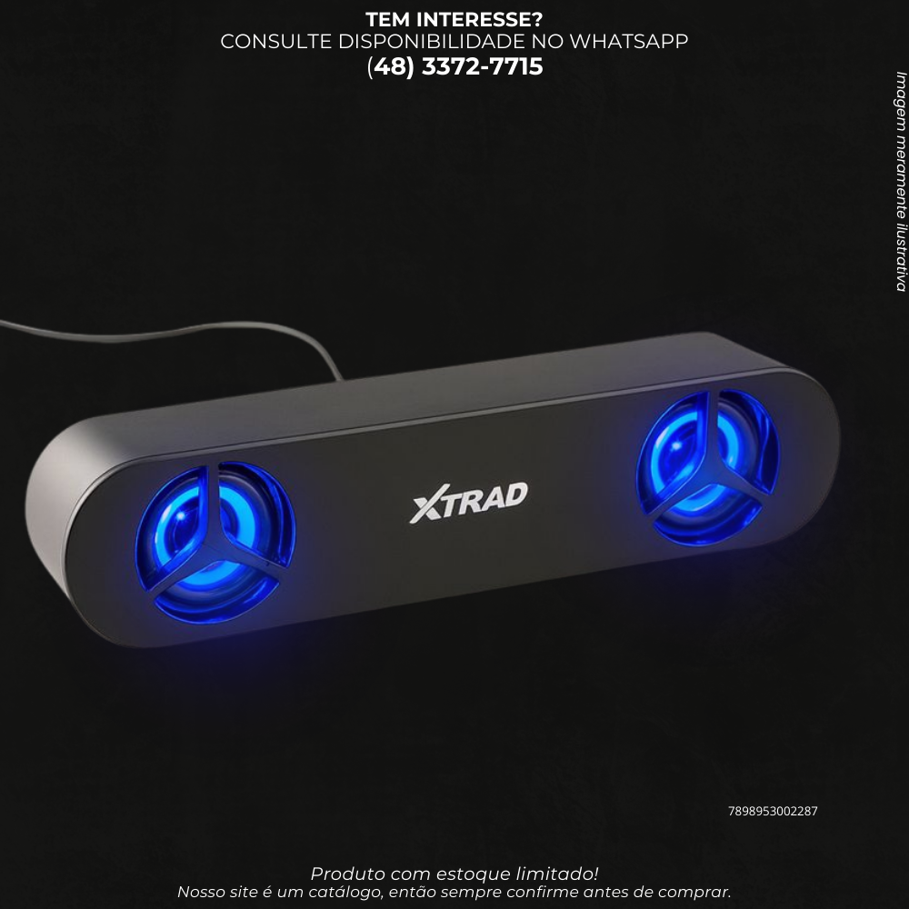 Caixa de Som Estéreo 12W para PC, TV e Projetor com LED