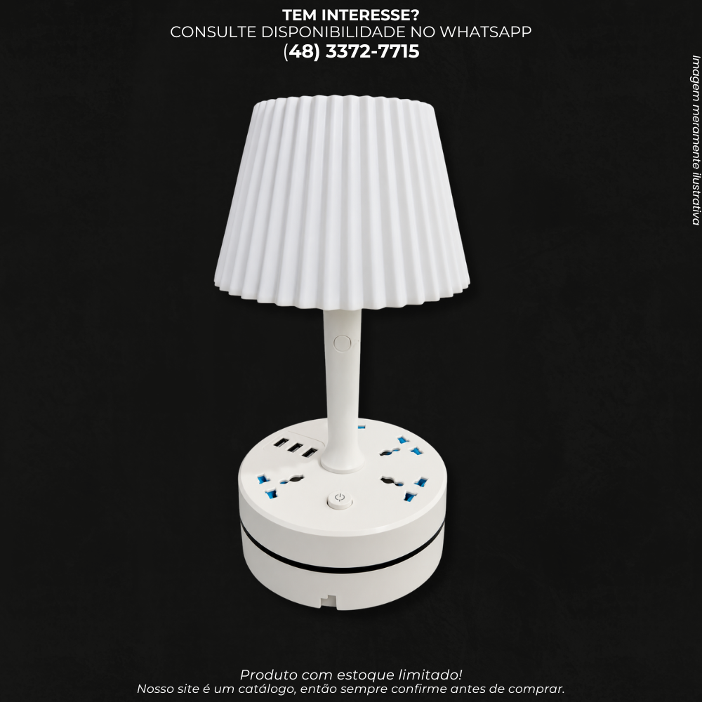 Luminária de Mesa LED com Tomadas e Entradas USB – Branca MM-T131