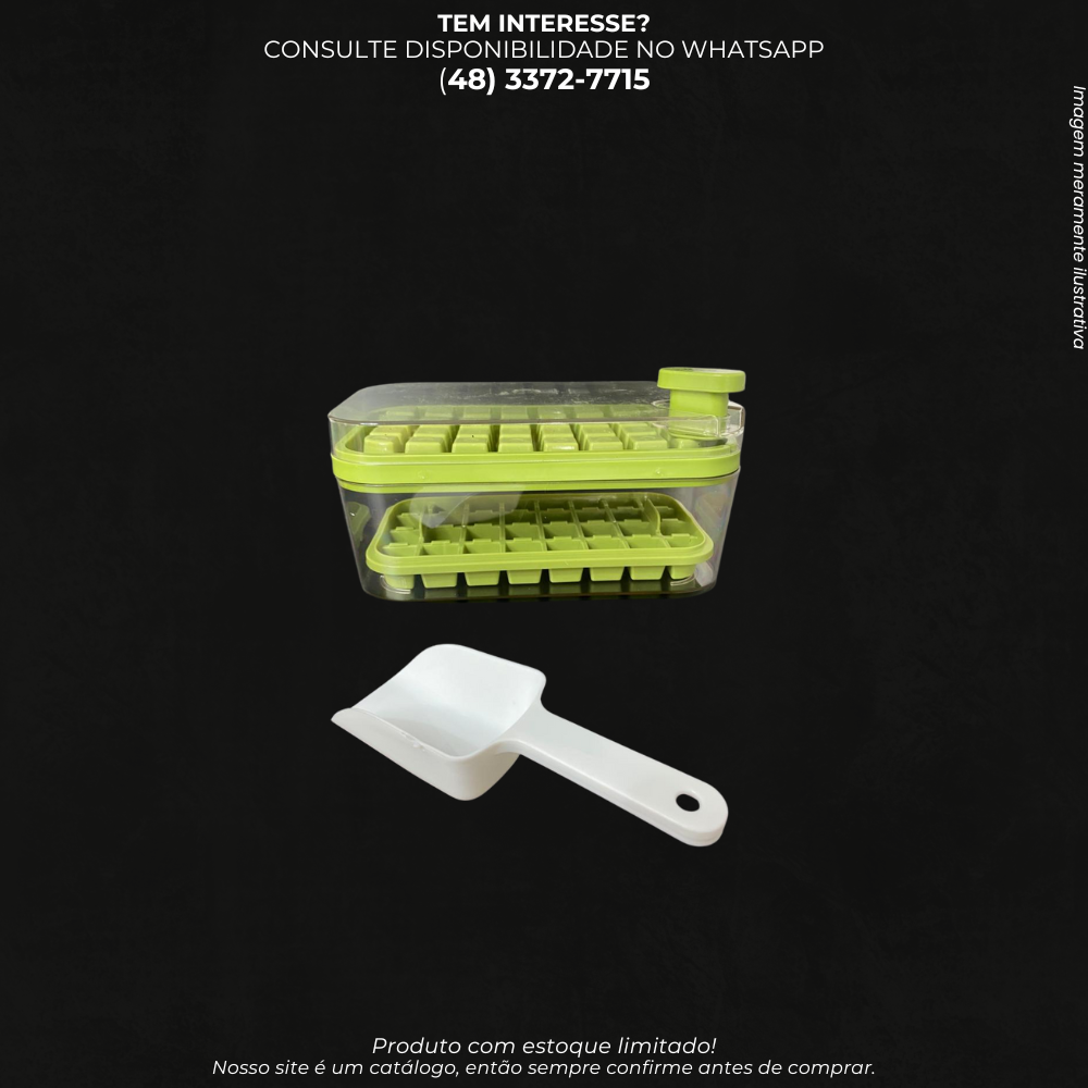 FORMA DE GELO COM TAMPA E COLHER PARA FREEZER E BEBIDAS