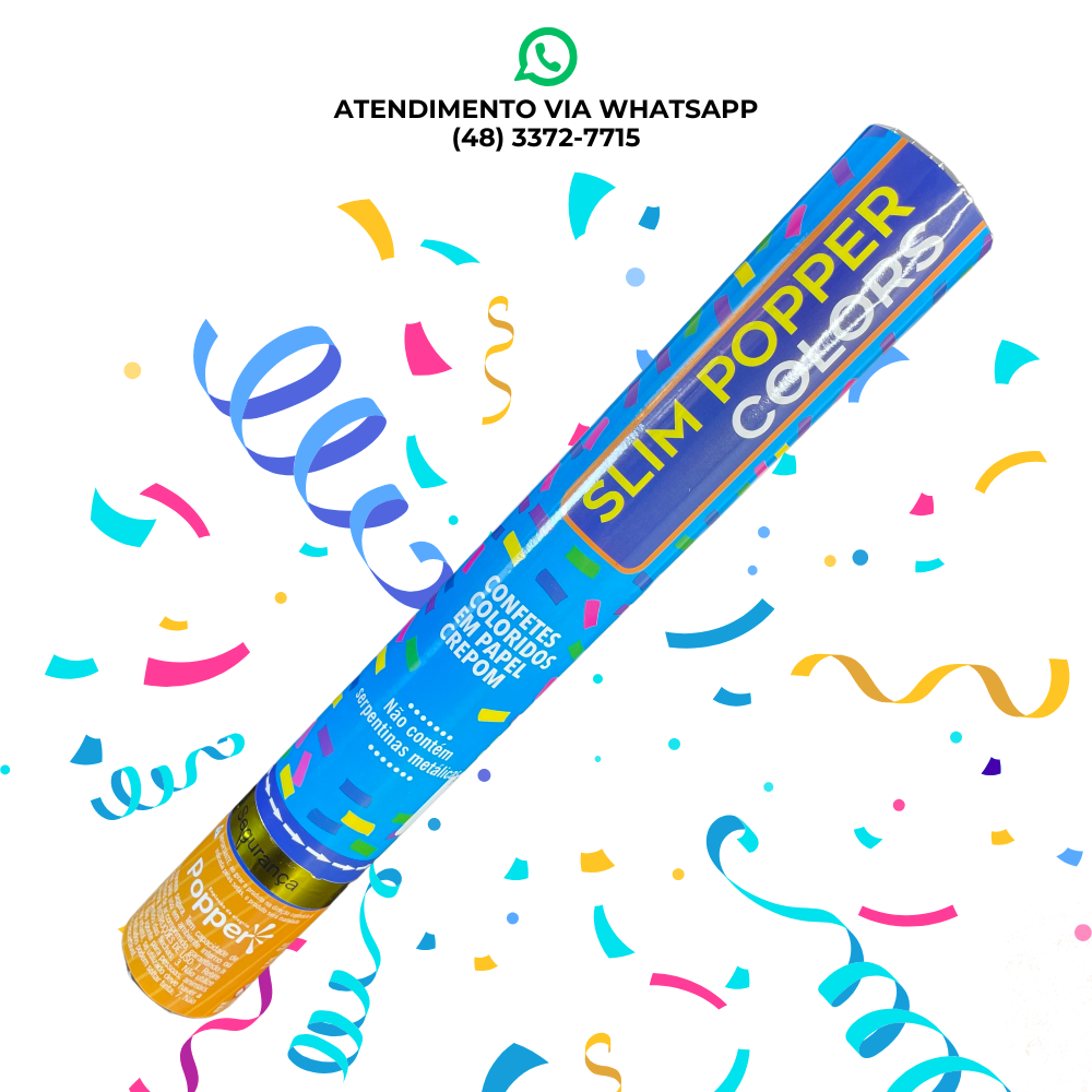 CONFETES COLORIDOS EM PAPEL CREPOM SLIM POPPER COLORS