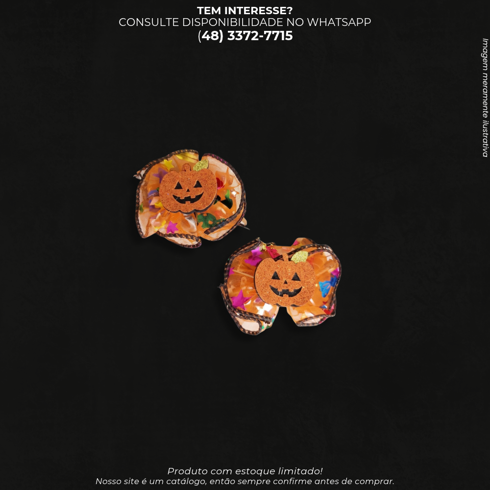 Laço Infantil de Halloween com Abóbora e Glitter – Laranja LL2664