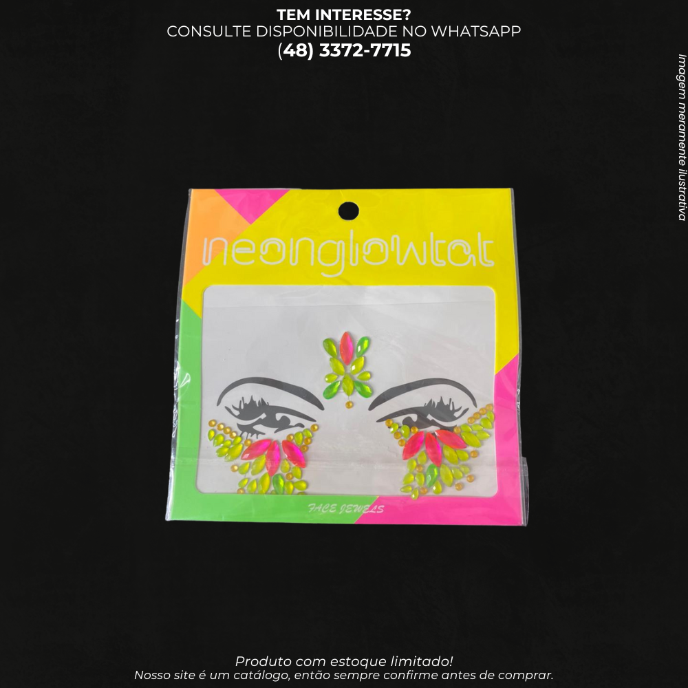Adesivo Facial Neon com Pedrarias para Maquiagem Festiva