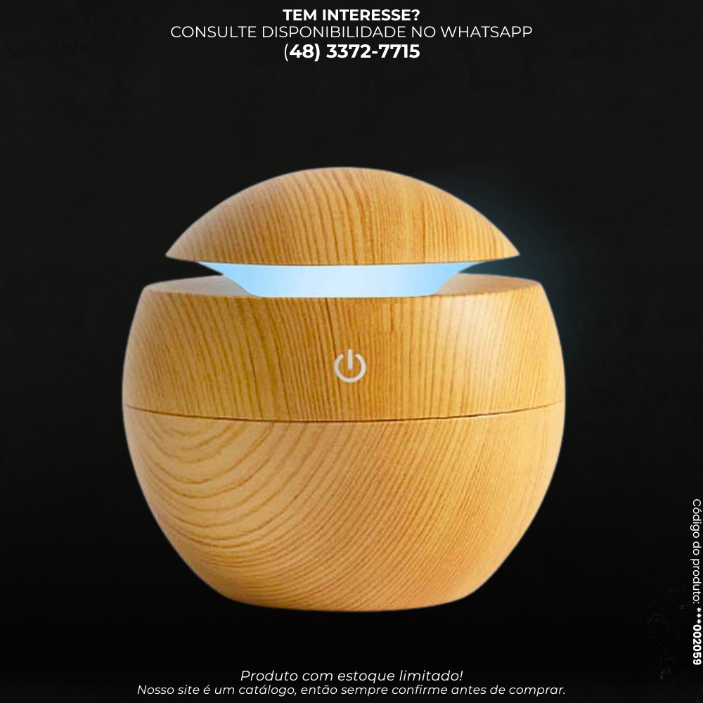 Umidificador Madeira LED Compacto USB