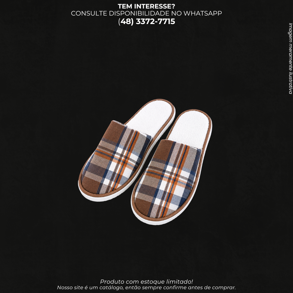 Pantufa Masculina Xadrez Confortável – Chinelo de Quarto