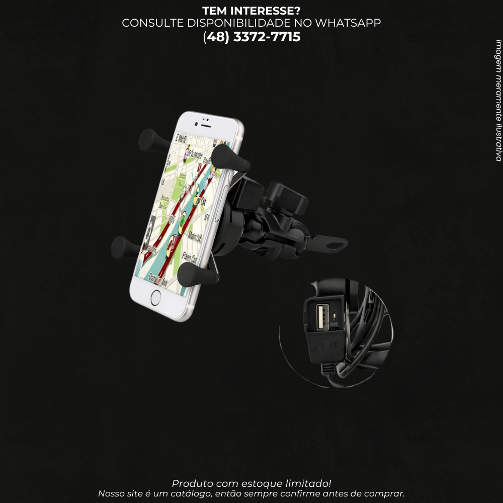 Suporte de Celular para Moto com Carregador USB e Fixação no Guidão