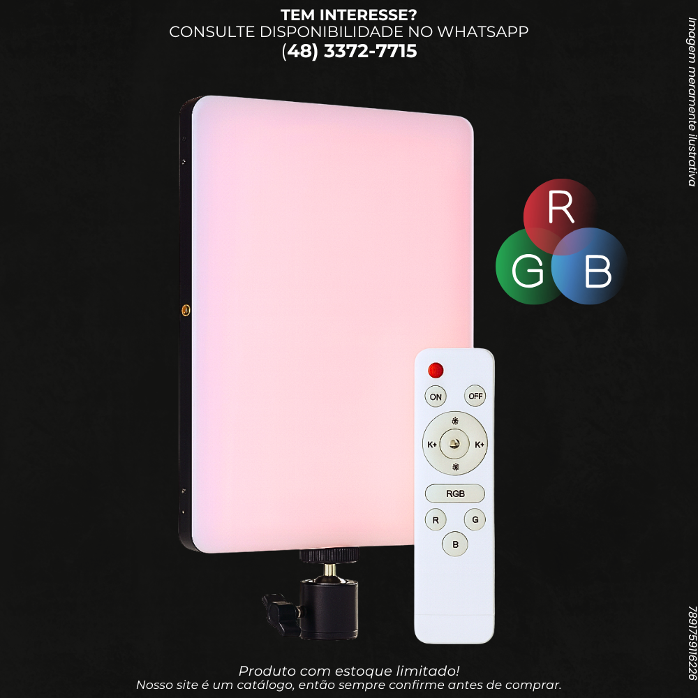 Painel de Luz RGBW LED com Controle Remoto para Fotografia e Vídeo
