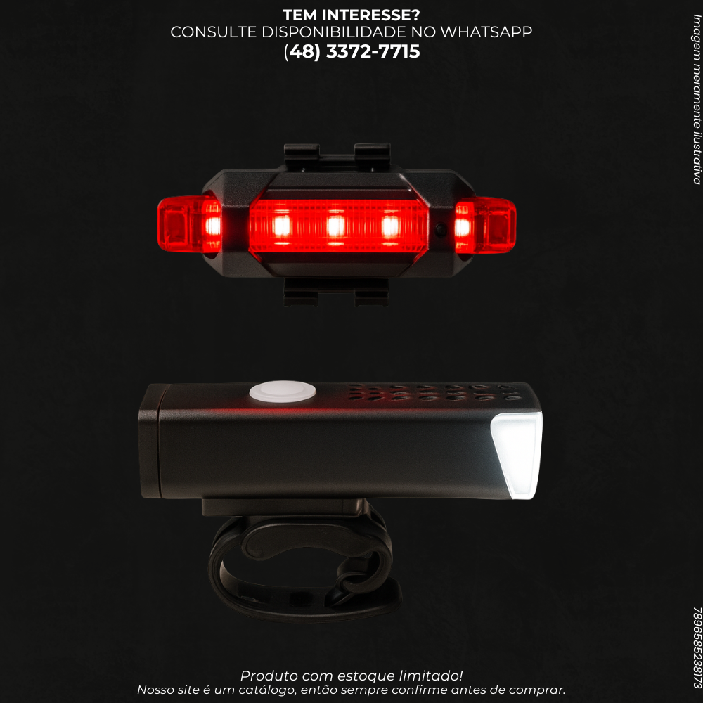 Kit Farol e Luz Traseira para Bicicleta USB LED