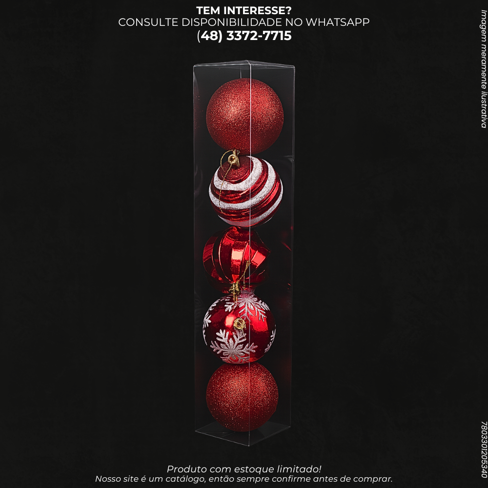 Kit 5 Bolas Natalinas Vermelhas Variadas – 8cm