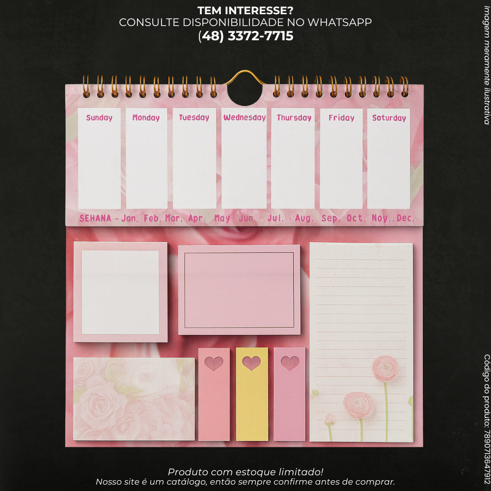 Planner de Mesa com Bloco de Notas e Marcadores