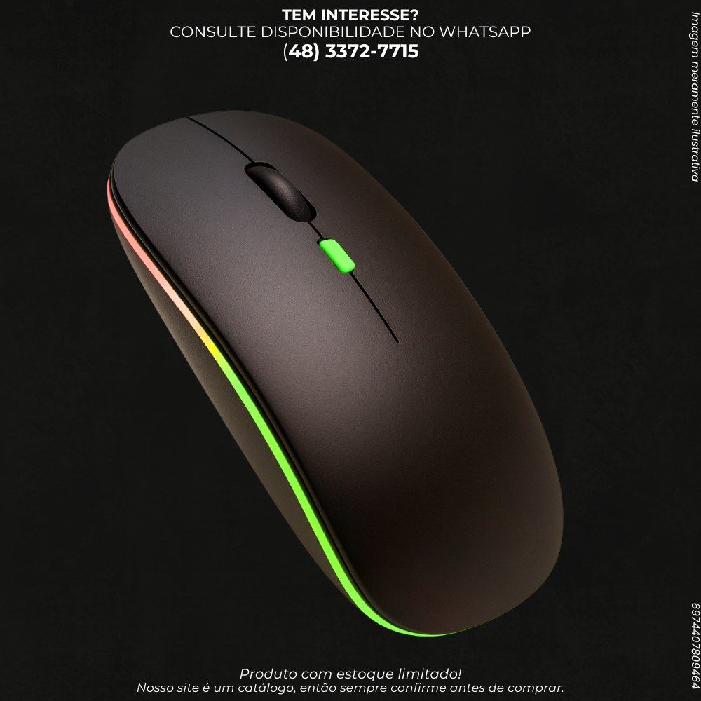 Mouse Sem Fio Recarregável 2.4GHz com Iluminação LED