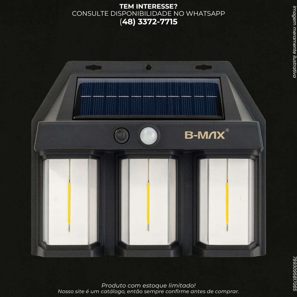 Luminária Solar de Parede com Sensor de Movimento B-MAX