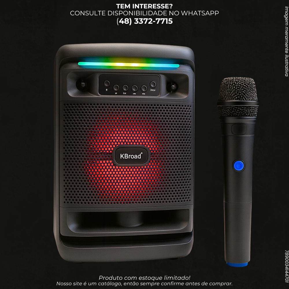 Caixa de Som Bluetooth KTS-2195 com Rádio FM, Microfone e Luzes LED