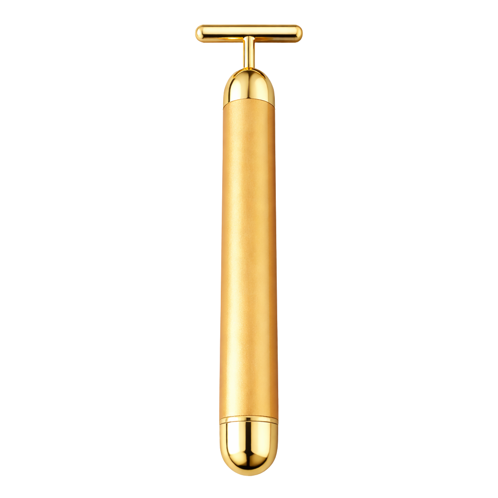 Massageador Facial em T Dourado para Cuidados com a Pele
