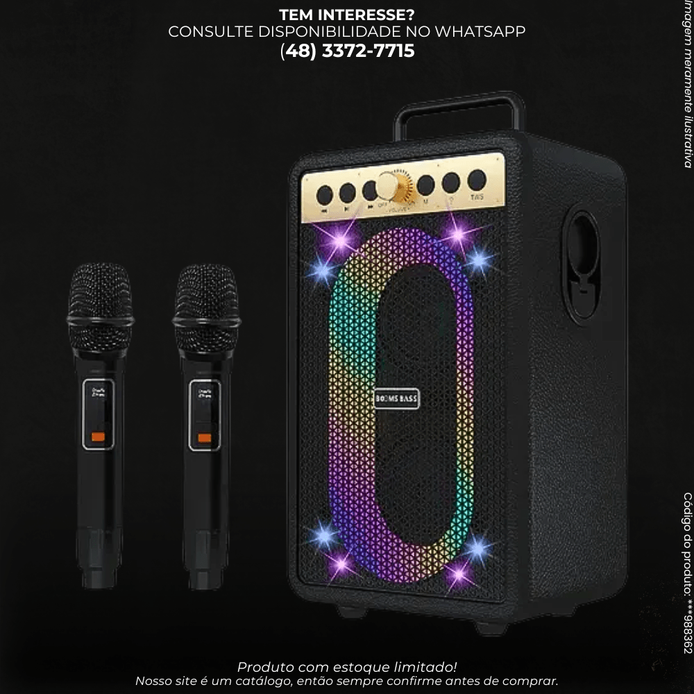 Caixa de Som Bluetooth Karaokê com 2 Microfones e Luz LED - G POWER