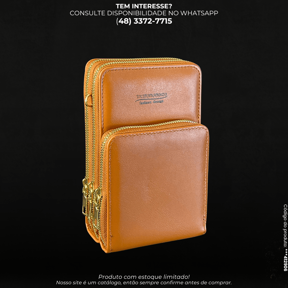 Carteira Bolsa de Mão Couro Sintético com Múltiplos Zíperes - G POWER