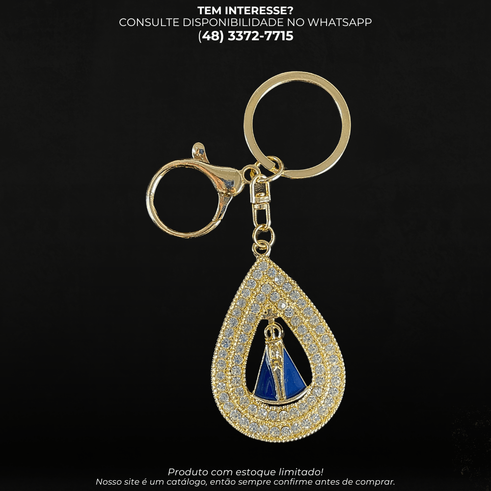 Chaveiro Religioso Dourado com Pedrarias – Nossa Senhora - G POWER