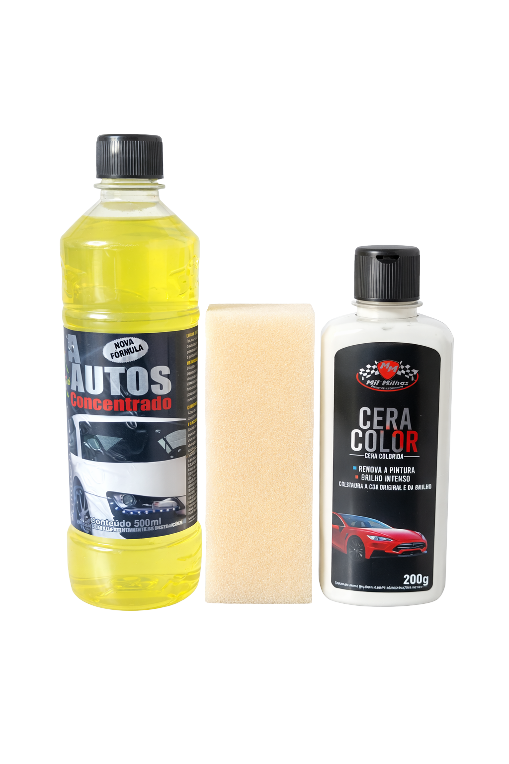 Kit Limpeza Automotiva com Cera Colorida e Shampoo