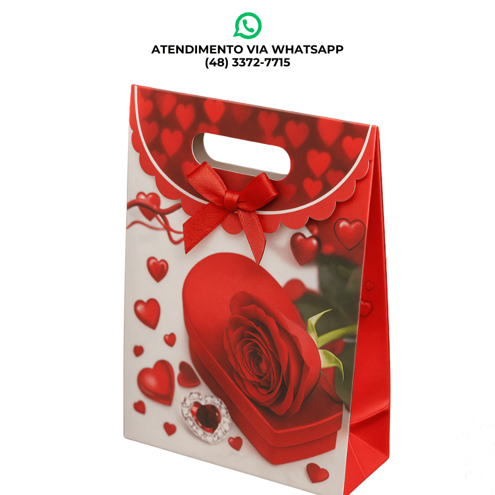 Sacola de Papel com Corações e Laço - G POWER