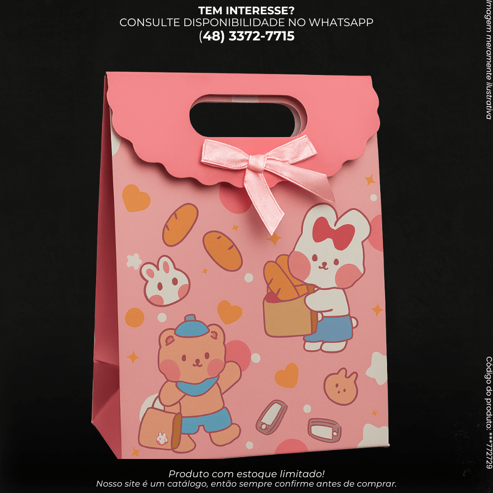Sacolinha para Presente Rosa com Laço e Velcro 12x6x6cm - G POWER