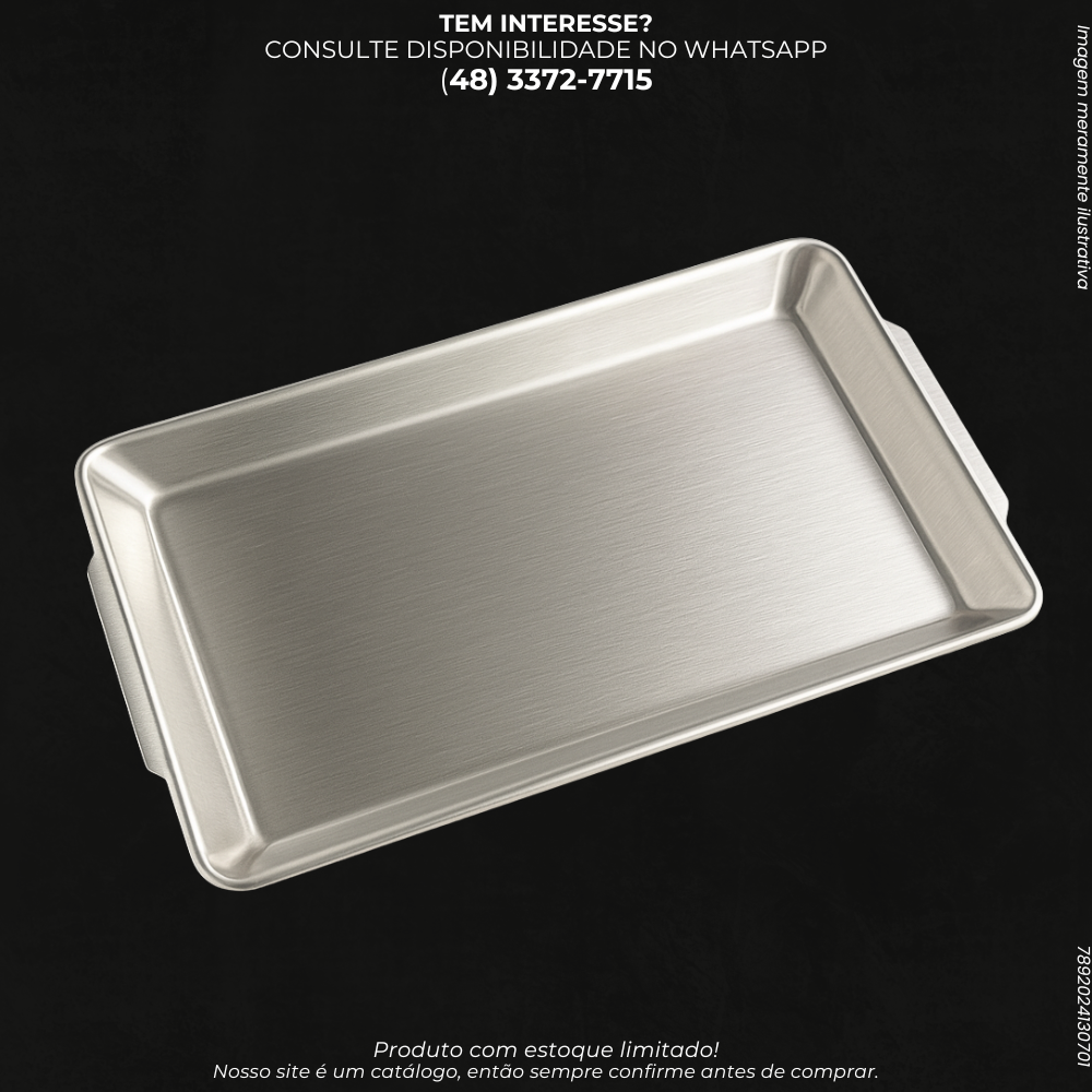 Bandeja de Inox Retangular Polida para Servir