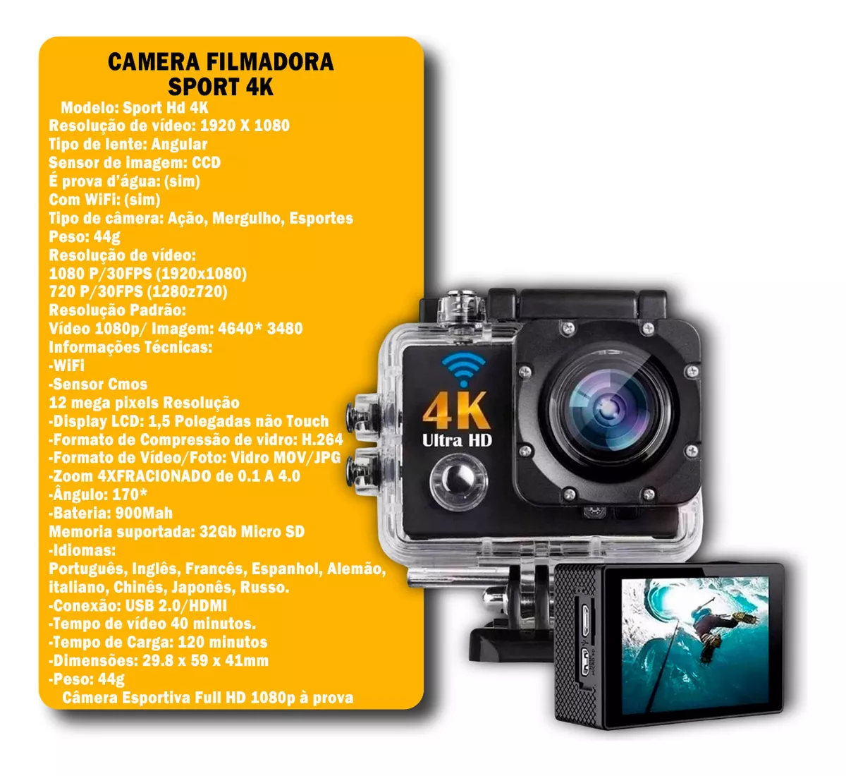 Câmera Filmadora Sport 4k Ultra Hd - G POWER 